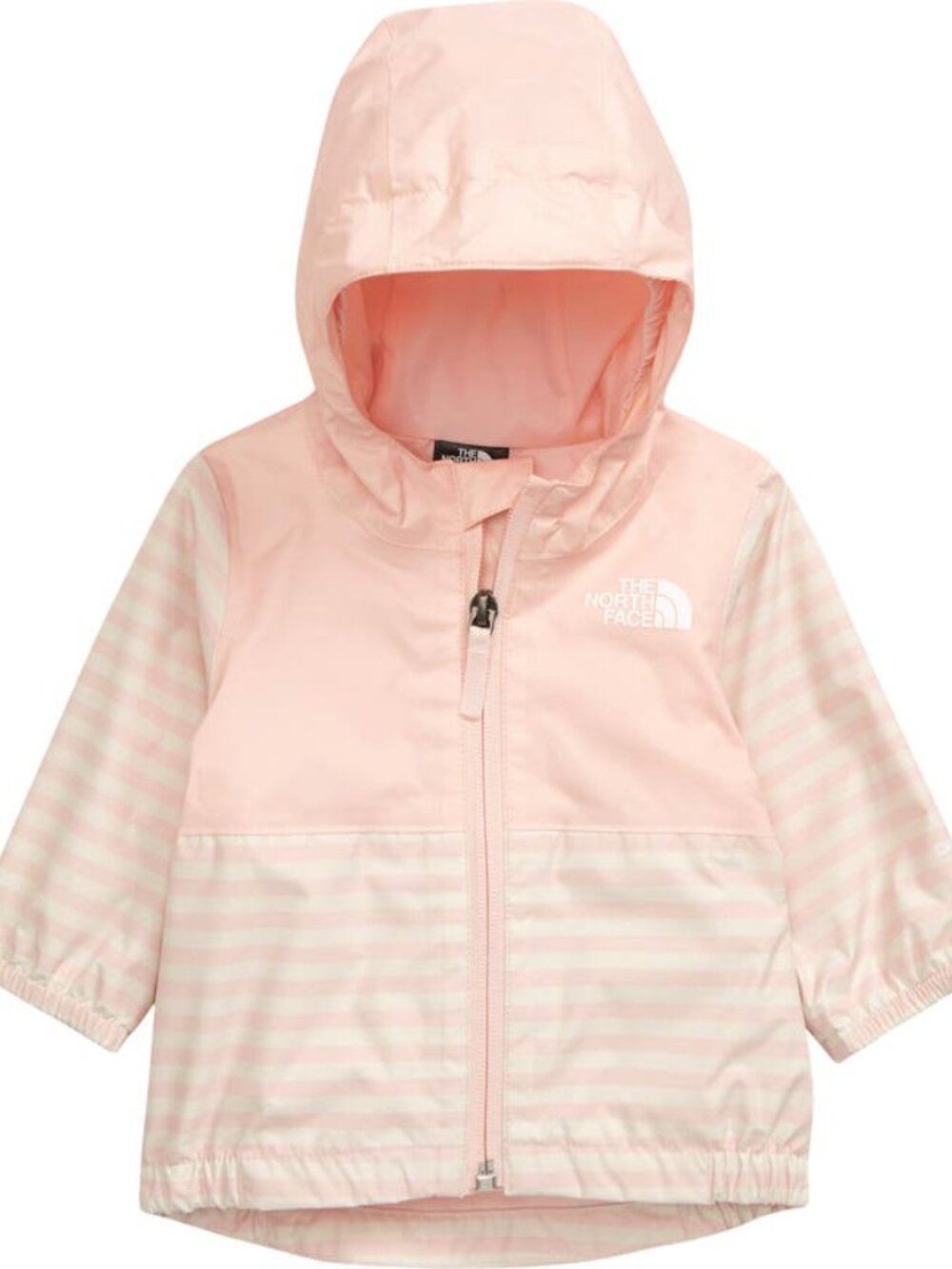 Baby North Face Blush Pink and White Stripe Hooded Zipline Raincoat
